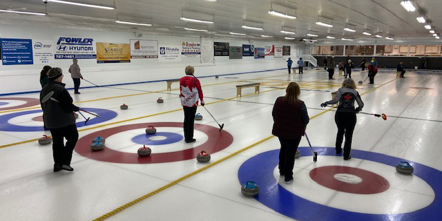 Curlers compete in the Ladies' League - Riverview Curling Club, Brandon, Manitoba