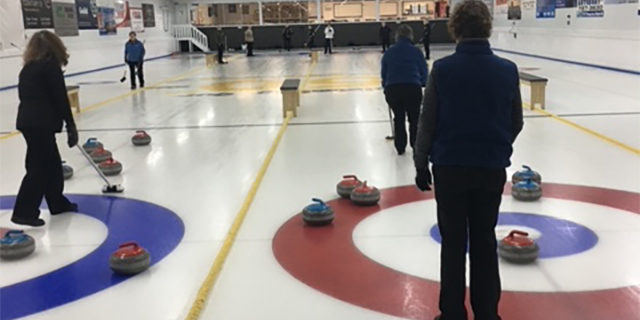 Curlers compete in the Snowbirds League - Riverview Curling Club, Brandon, Manitoba